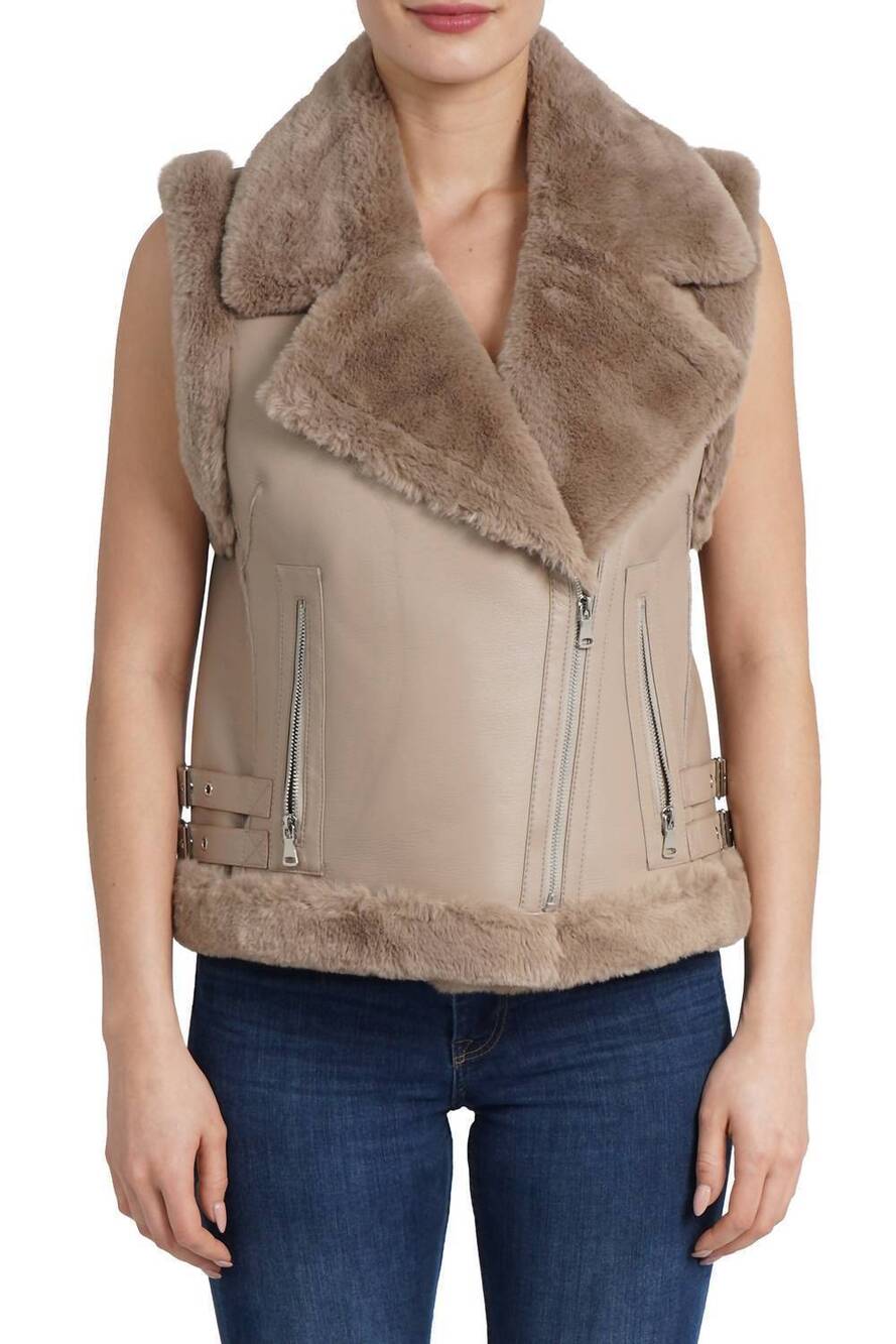 NEW LOVE TOKEN zoe moto vest in taupe